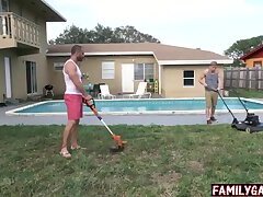 Father and son gay sex in the backyard