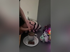 Femboy Cums In His Coffee And Drinks It All
