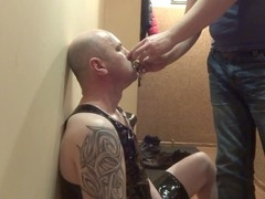 Hairy man, face slapping, hand gag