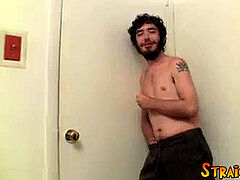 Hairy homo thug massages his ball sack and masturbates his smallish dick