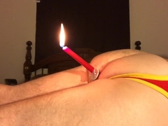 Lighted Candle in Fellow's IMMENSE Arse