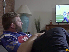 Bearded jock rides twink culo after rugby game