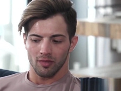 Young jock Casey Everett sliding on big stepdaddy cock