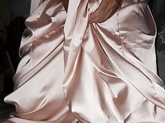 Crossdresser Masturbating Wearing Satin Beach Gown