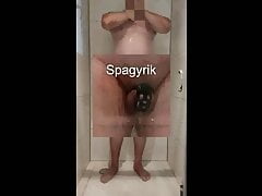 Caged german Cuckold showering