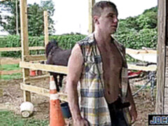 Village jock gets his caboose worked by hunky fag outdoors