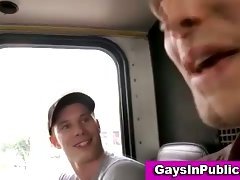 Risky blowjob in public on a bus