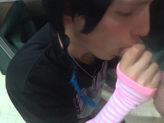 Pummeled uber-cute trap venti and jizm on face and glasses with good-sized jizz