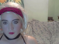 Ruby Stars cute girl, a tiny bit horny but heavenly. Shy platinum-blonde teen girl first time on webcam kissing a pink dildo.