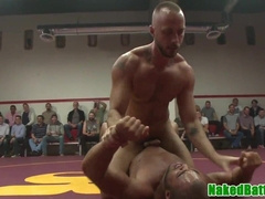 Ebony grappling guy cocksucked by gang