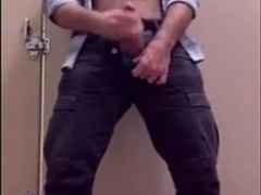 Hairy Man Tugging Off at Work in Restoom