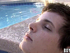 sugary-sweet nubile masculine tugging off at his private pool