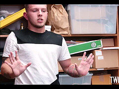 platinum-blonde hetero twunk Shoplifter With Tattoos Fucked By Gay Security Guard