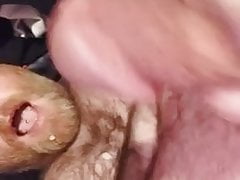 Hairy guy cumming on his face and mouth