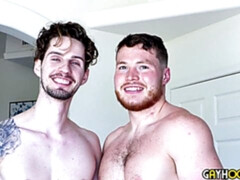 Cheery hotties Canelo Ment and Milo Dawson discussing their gay video