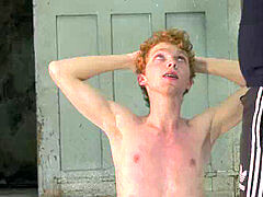 magnificent ginger marionette corded up for BDSM jerk off session