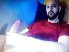 Straight bearded  Latino edging his huge hung thick cock