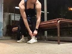 German boy guy male daring Public outdoor self facial piss jerk off masturbation athletic fitness muscle small dick big