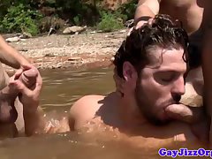 Skinny dipping muscled hunks sucked off