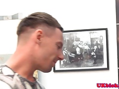 Barbershop brit stud banging barber in bum