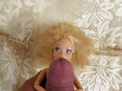 Barbie doll bondaged to cock till cum shots all over her