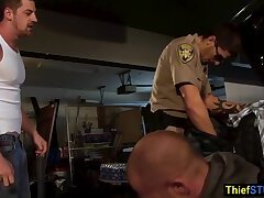 Teen perp riding on the long cock of the law bareback