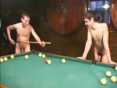 Russian soldiers play pool in nude