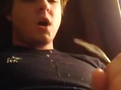 Twink cums on black shirt