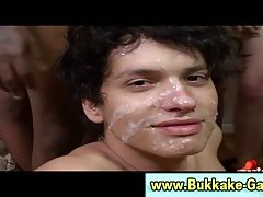 Nasty twink gets bukkake after being fucked