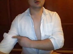 Asian Bear in White Shirt Cums on Cam