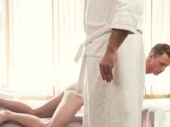 As his stepson is jerking it off hunk is fucking him raw