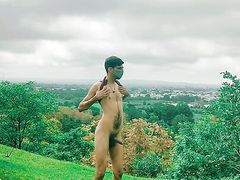Indian college boy rubbing his big hairy long dick in public sexy