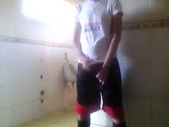 Public restroom jerkoff