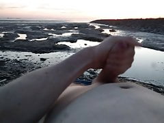 Young guy massive outdoor cum on North Sea