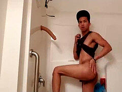 twink Raul dildo jerking In Shower