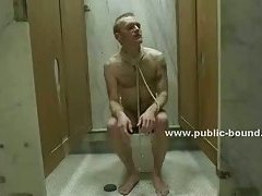 Gay boy gives blowjob in rest room