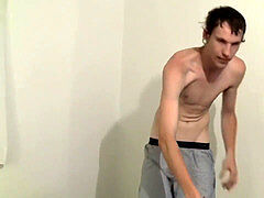 Solo onanism with a bony young thug with a big salami