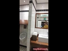 Jerk off and cum in a restaurant toilet
