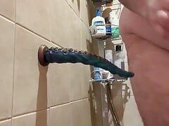 Bear Shoves Dildo up His Ass Before Showering