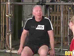 Young slave twunk Daniel Hausser roped up in BDSM dungeon