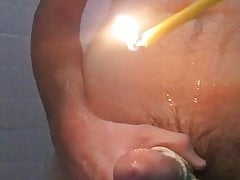 anal shower play with hot wax and sounding and cock tied up