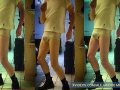 Hot homemade video of a Calzoncillos exhibitionist getting a massage in white boxer cut-offs