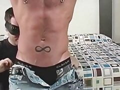 Pierced nipples hunk Manuel Deboxer moans while ball licked