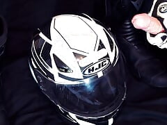 Biker masturbate and cum on his helmet