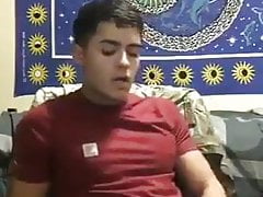 latino twink cumming with his curved thick dick (9'')
