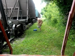 Jerking off near a freight train