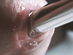 Extreme cock macro close up sounding with lube and gape