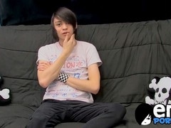 Punk goth twink Roxy enjoys using a glass dildo as he pleasures himself