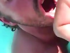 Cum eating in the pool