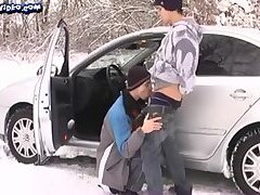 Boys suck in car on the snow and bareback fucking eatcum at home